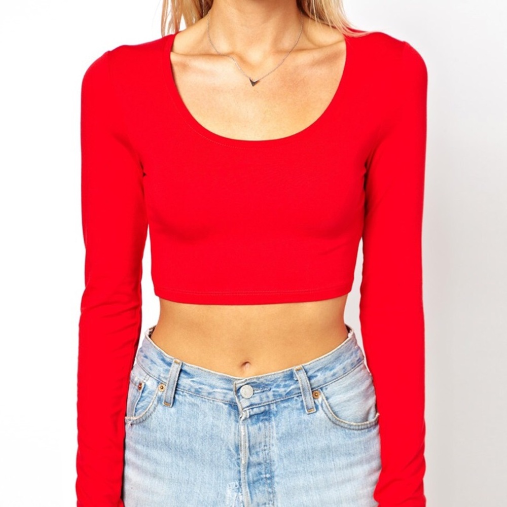 Red ASOS long sleeve crop top